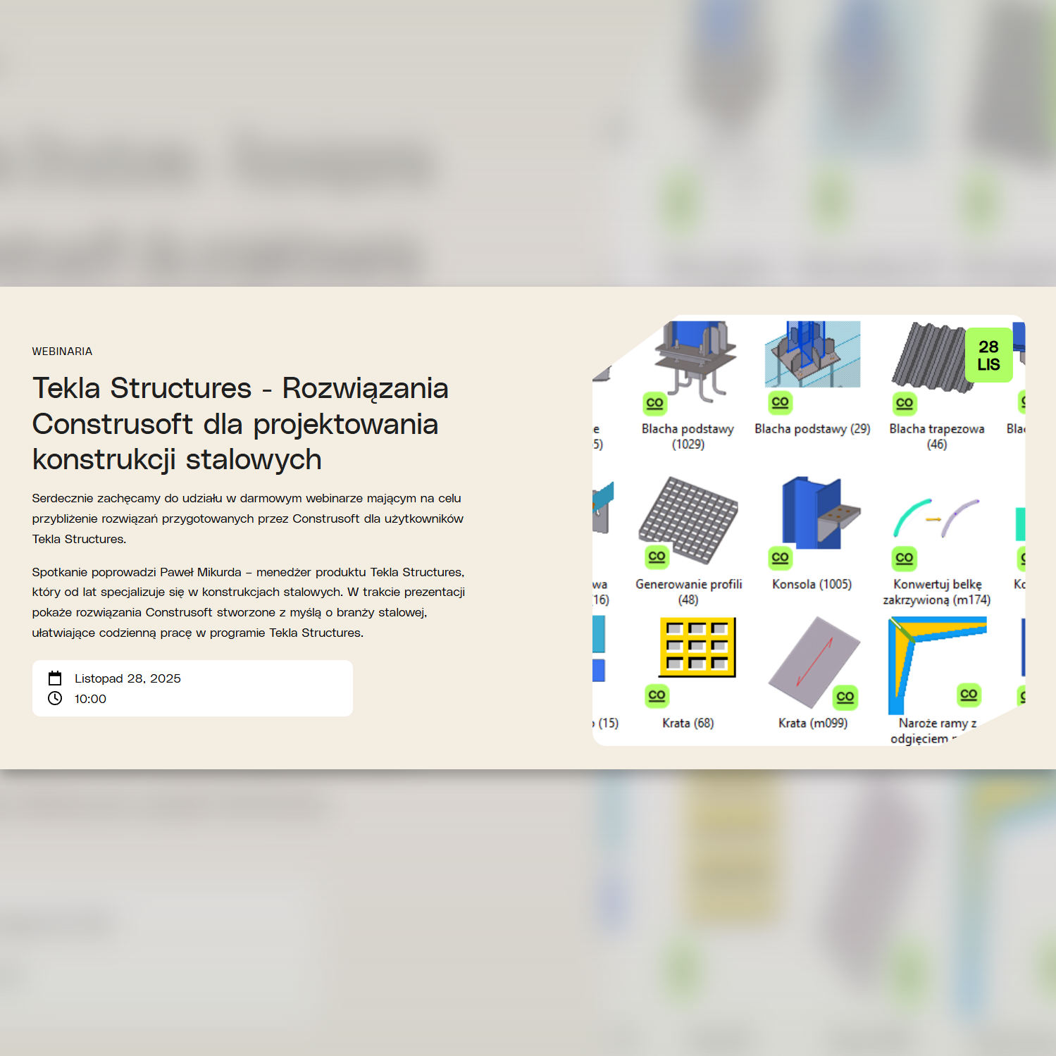 Wydarzenie EventBIM - Tekla Structures - Rozwiązania Construsoft dla projektowania konstrukcji stalowych