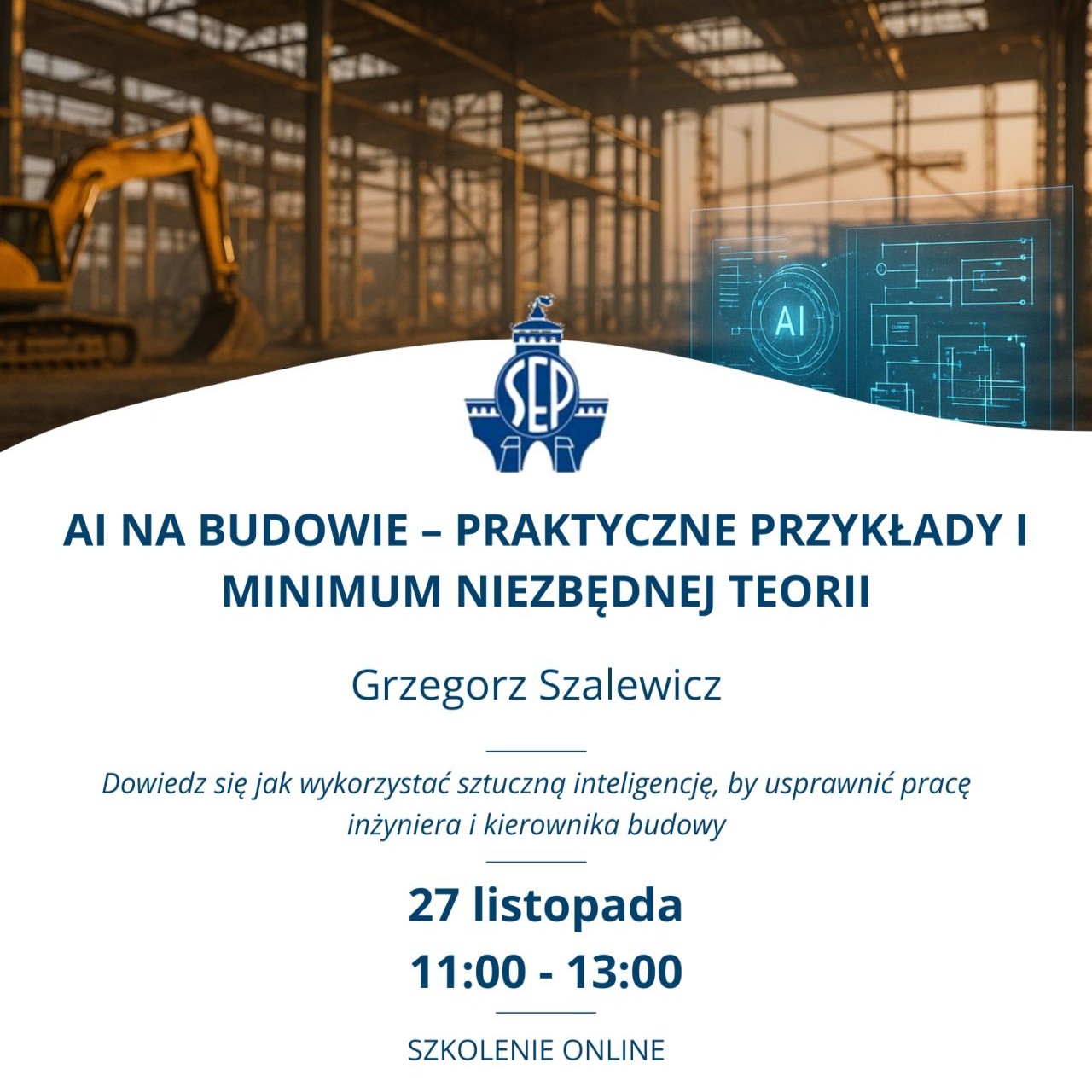 Wydarzenie EventBIM - AI na budowie - praktyczne przykłady i minimum niezbędnej teorii
